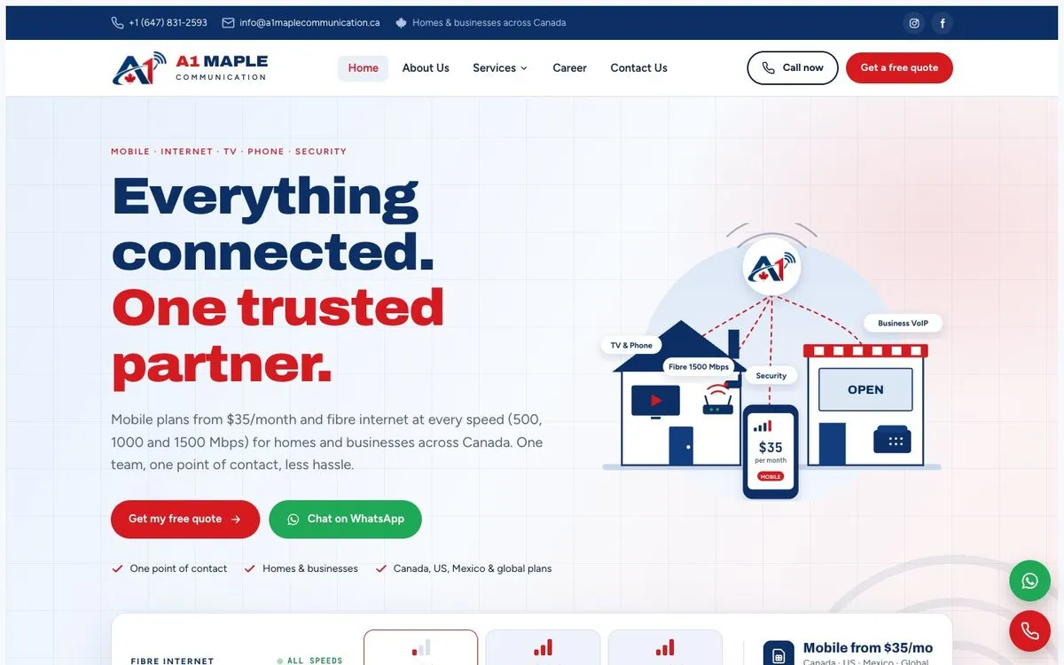 A1 Maple Communication website homepage, custom-coded by GotechDigi