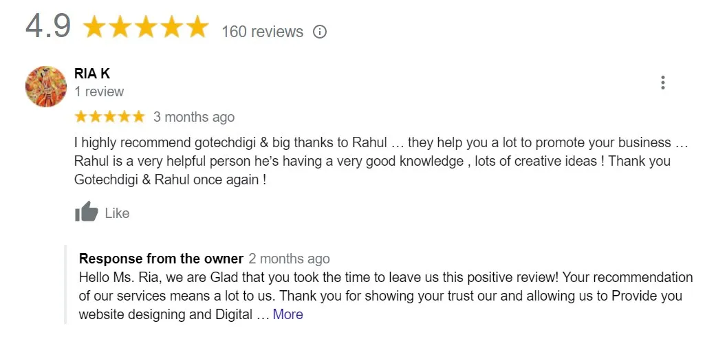 Google review of GotechDigi by Ria K