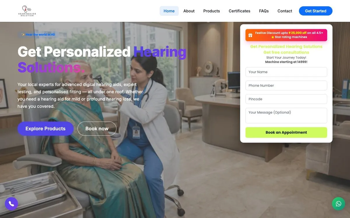 Hearing Aids Solution website homepage designed by GotechDigi
