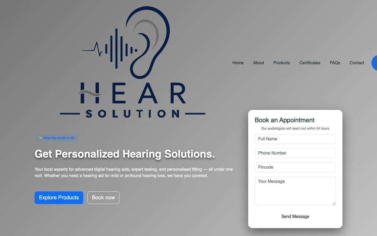 Hear Solution website homepage designed by GotechDigi