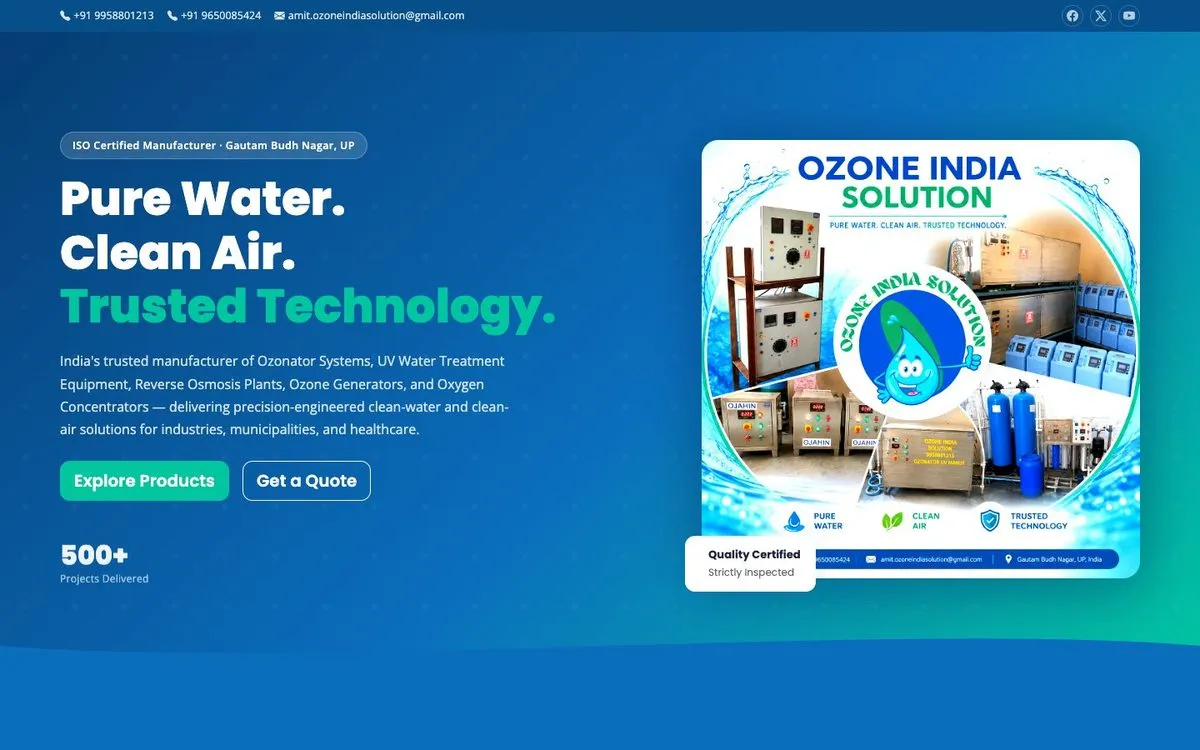 Ozone India Solution website homepage designed by GotechDigi
