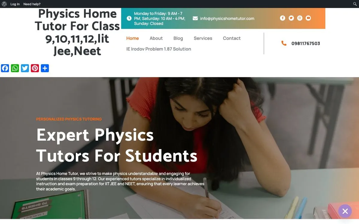 Physics Home Tutor website homepage designed by GotechDigi