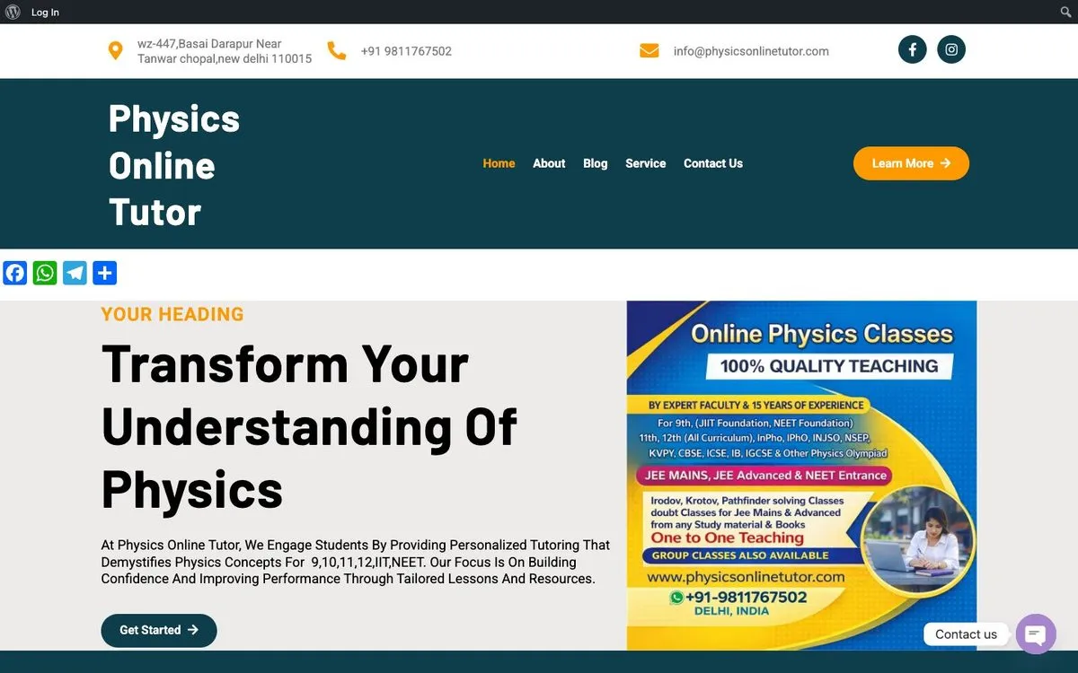 Physics Online Tutor website homepage designed by GotechDigi