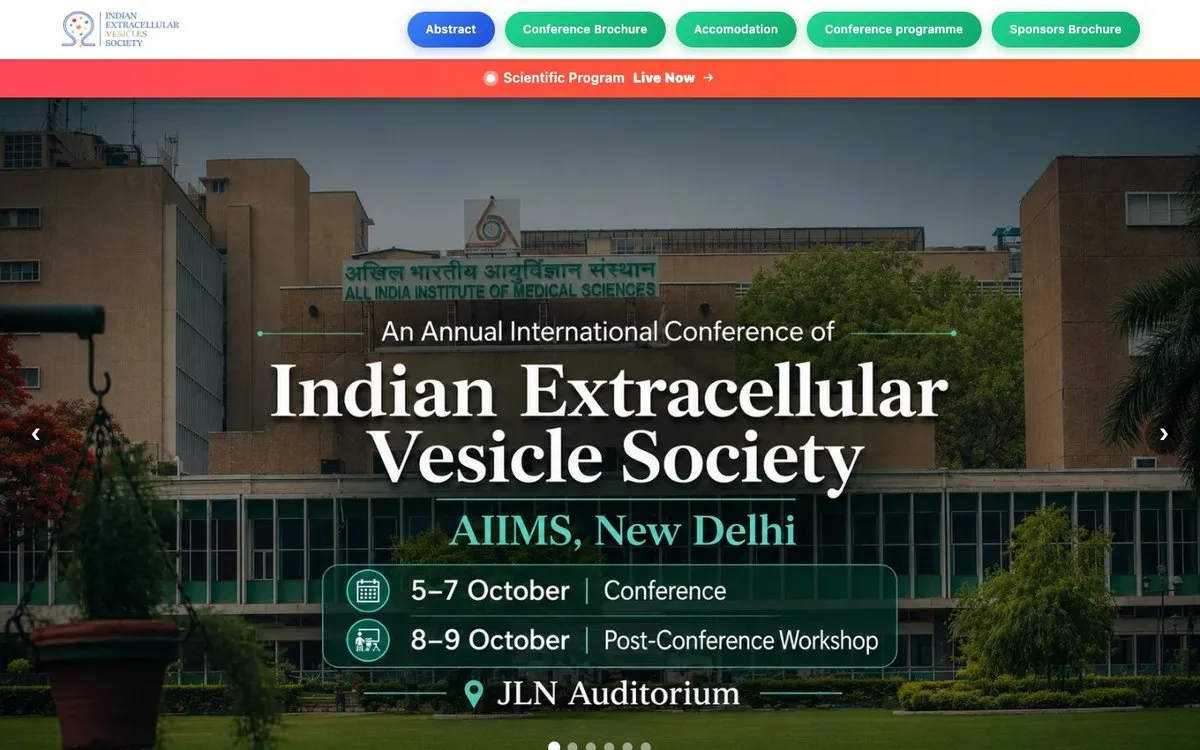 VESICON 2026 conference website homepage showing AIIMS New Delhi, designed and developed by GotechDigi